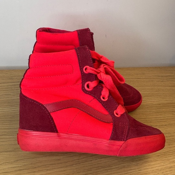 Vans Shoes - Vans Sk8-Hi Wedge Red Burgundy Suede Canvas High Top Sneakers Womens 6.5